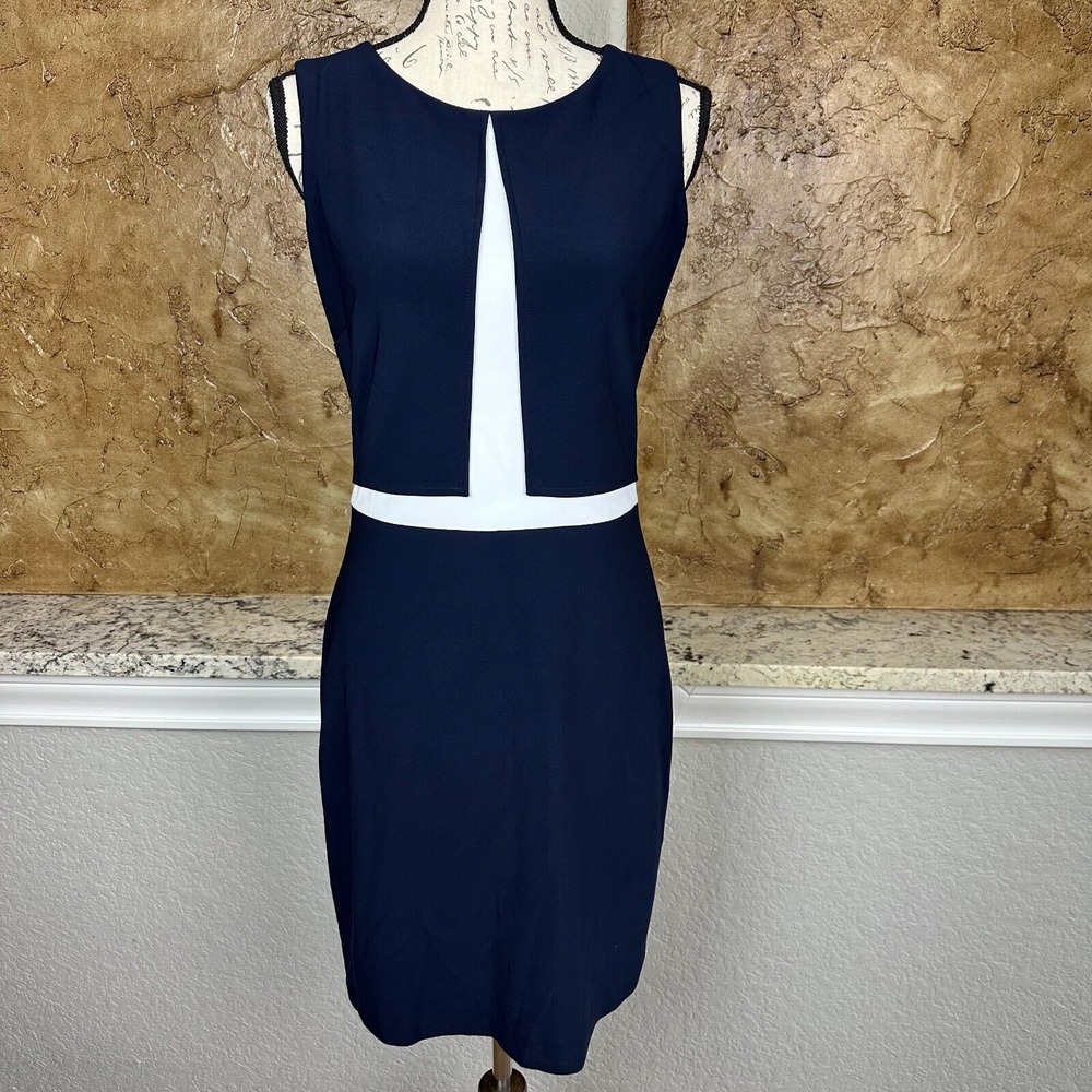 Joseph Ribkoff Sheath‎ Dress Womens 8 Color Block Career Office Wear White Blue